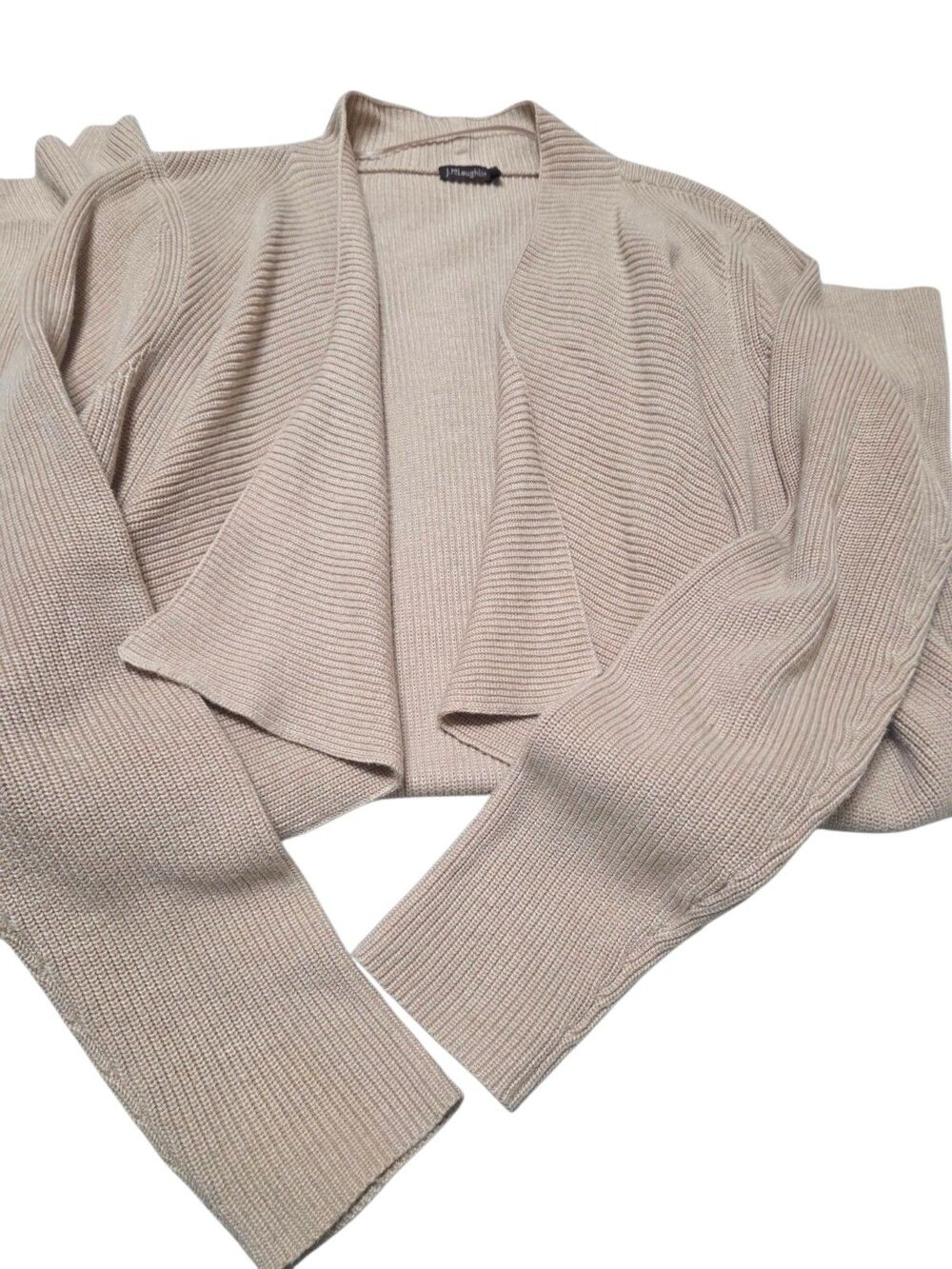 J. McLaughlin Open Front Waterfall Cardigan Pockets Tan M 5% Cashmere U5 - Picture 11 of 11